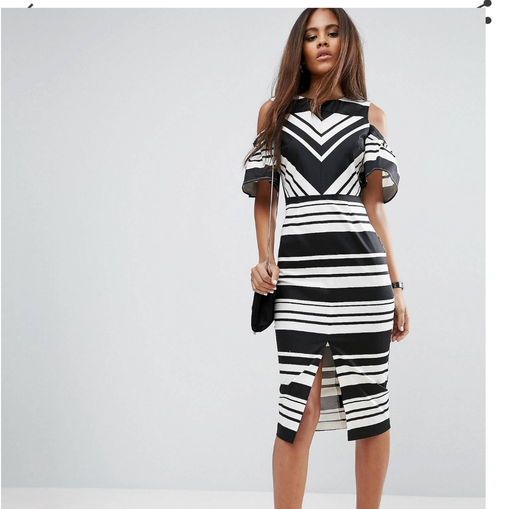 ASOS | Dresses | Tall Asos Cold Shoulder White And Black Striped Knee